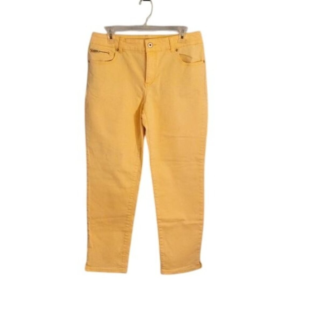 Chicos Platinum Denim Size 1.5 M Womens Jeans Ankle Length Yellow Slim Fit
